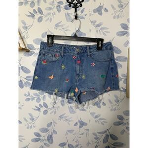 Forever 21 Womens Embroidery High Rise Denim Shorts